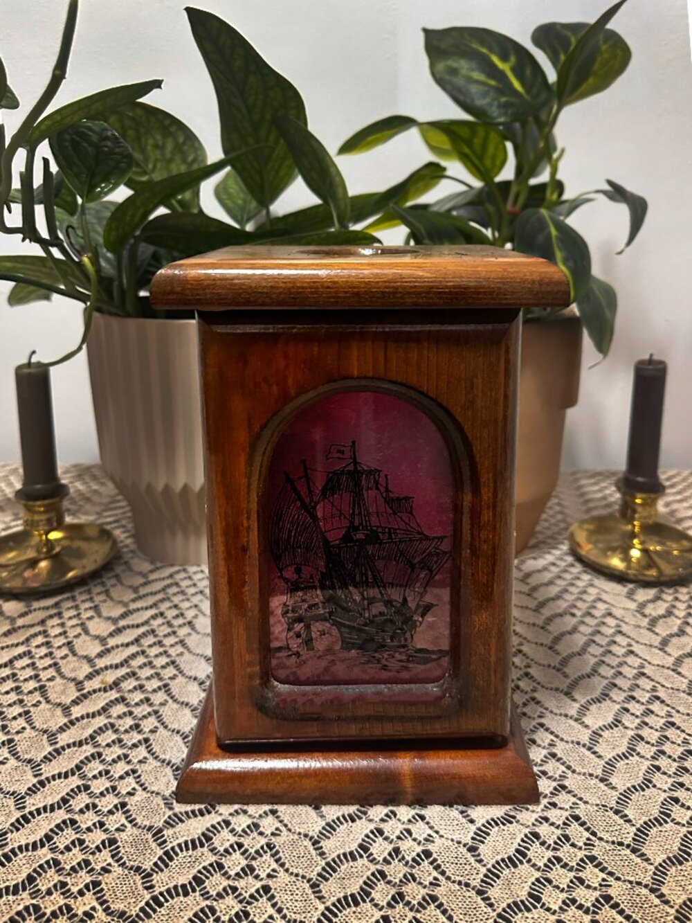 Vintage Wooden Nautical Candle Lantern – Sailing Ship Votive Light